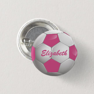 Customizable Football Soccer Ball Pink and White Button