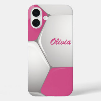 Customizable Football Soccer Ball Pink and White iPhone 16 Plus Hülle