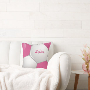 Customizable Football Soccer Ball Pink and White Kissen