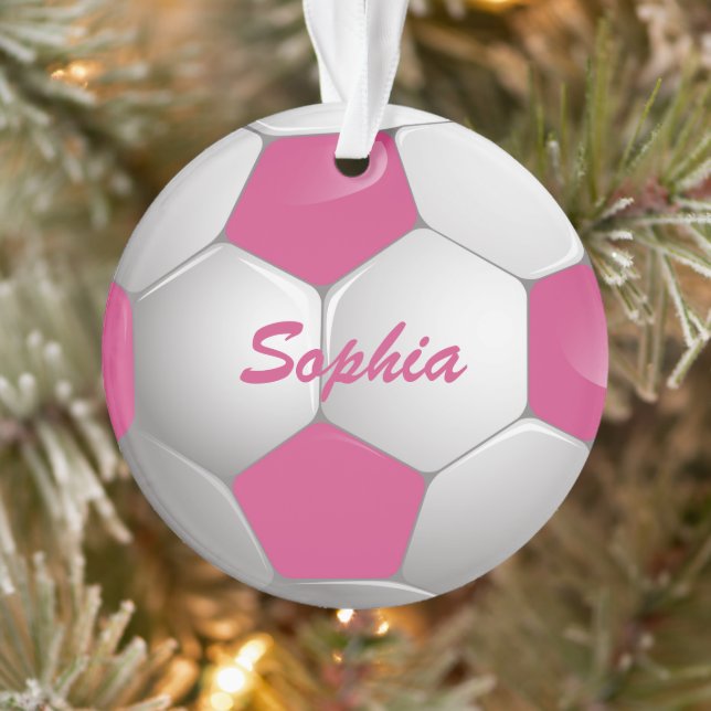 Customizable Football Soccer Ball Pink and White Ornament (Baum)