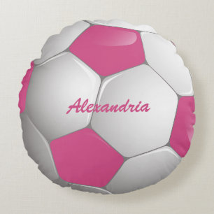 Customizable Football Soccer Ball Pink and White Rundes Kissen
