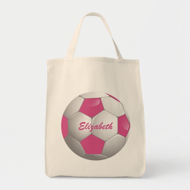 Customizable Football Soccer Ball Pink and White Tragetasche (Vorne)