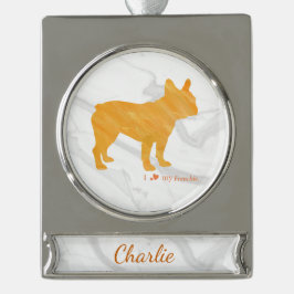 Customizable French Bulldog Pastel Orange Frenchie Banner-Ornament Silber