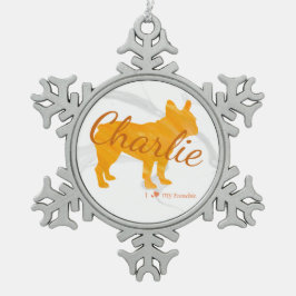 Customizable French Bulldog Pastel Orange Frenchie Schneeflocken Zinn-Ornament