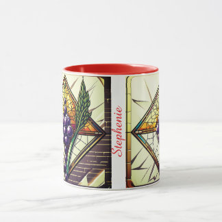 Customizable glass mug with grapes and wheat tasse