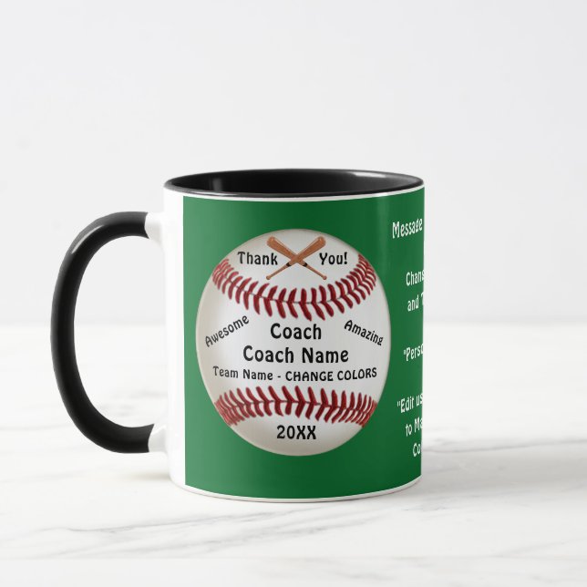 Customizable Green, Baseball Coach Danke Tasse, Tasse (Links)
