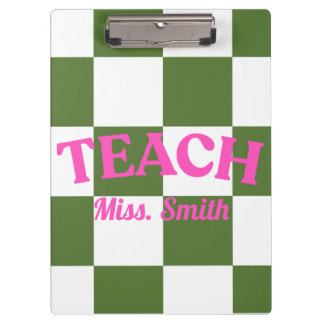 Customizable Green Checkered Teacher Clipboard  Klemmbrett