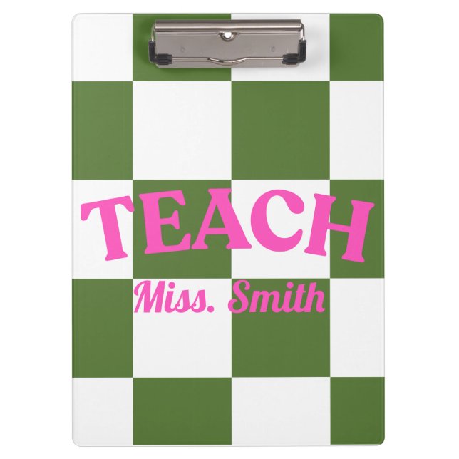 Customizable Green Checkered Teacher Clipboard  Klemmbrett (Vorderseite)