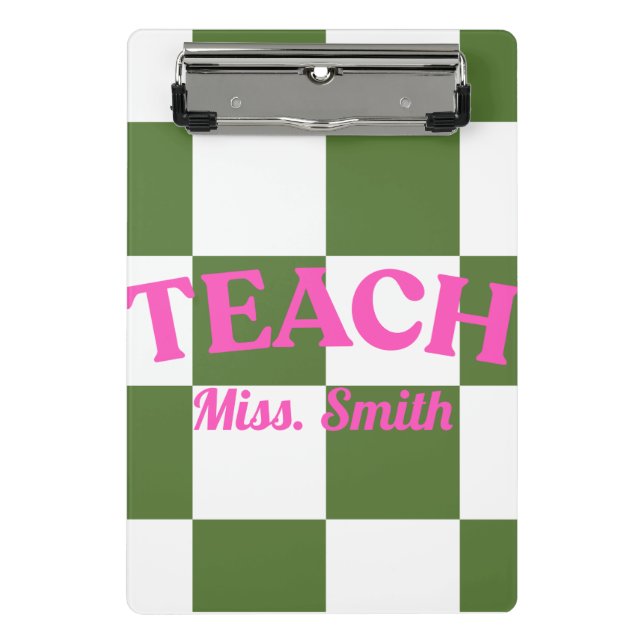Customizable Green Checkered Teacher Clipboard  Mini Klemmbrett (Vorderseite)