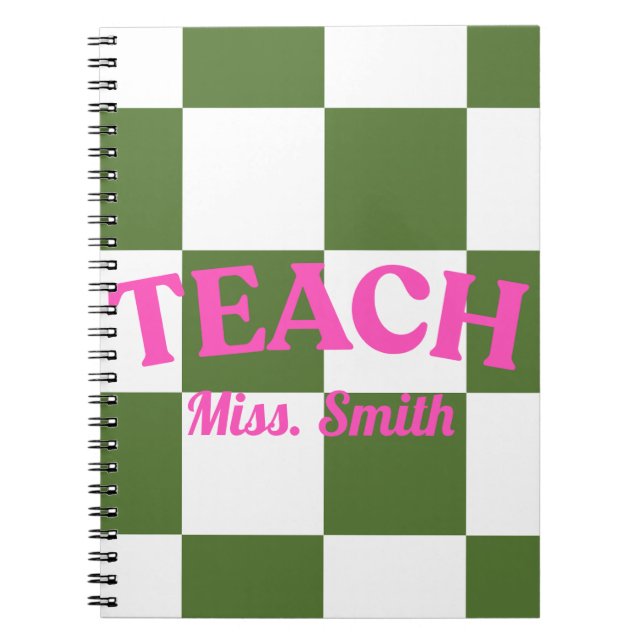 Customizable Green Checkered Teacher Notebook Notizblock (Vorderseite)