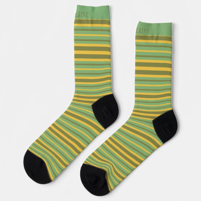 Customizable Green Yellow Brown Stripes  Sock Socken (Linkes Detail)
