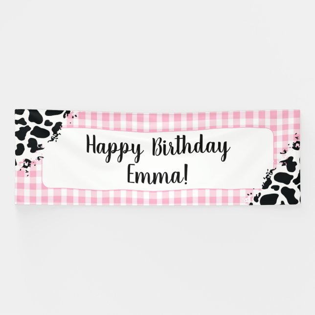 Customizable Happy Birthday Banner Pink Gingham (Horizontal)