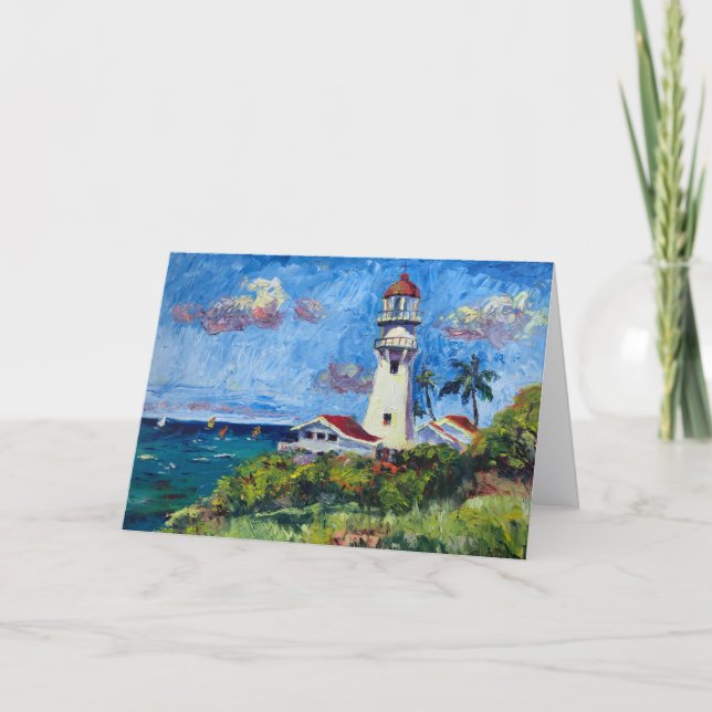 Customizable Hawaiian Diamondhead Lighthouse Dankeskarte (Vorderseite)