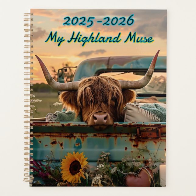 Customizable Highland Rustic Highland Cow Calendar Planer (Vorderseite)