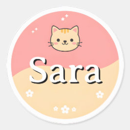 Customizable Kids Name Sticker – Cute Cat Design