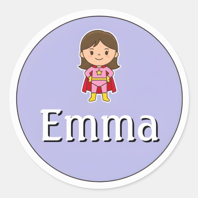 Customizable Kids Name Sticker – Girl Superhero (Vorderseite)
