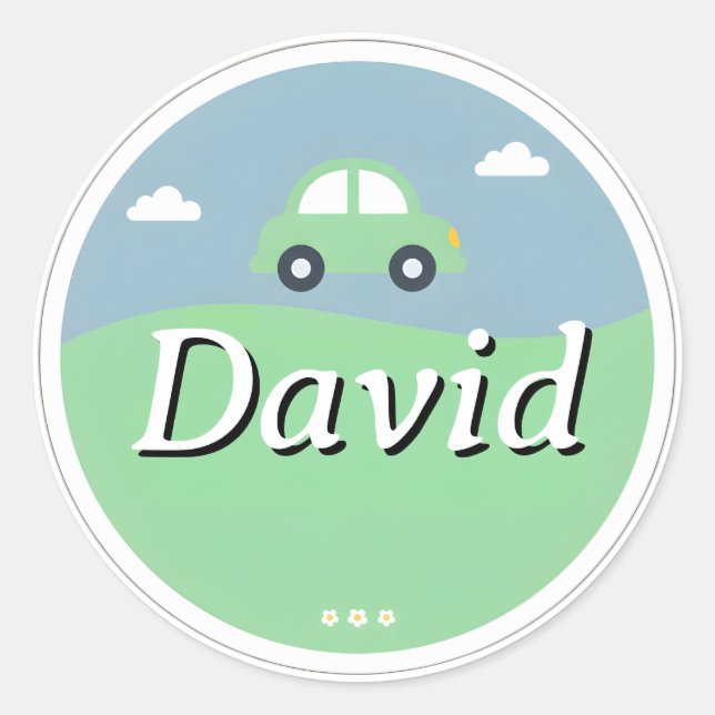 Customizable Kids Name Sticker – Green Car (Vorderseite)