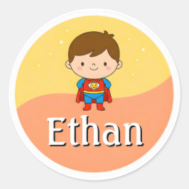 Customizable Kids Name Sticker – Smiley Superhero