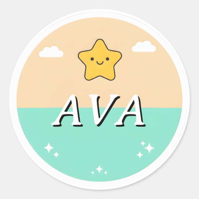 Customizable Kids Name Sticker – Smiling Star  (Vorderseite)