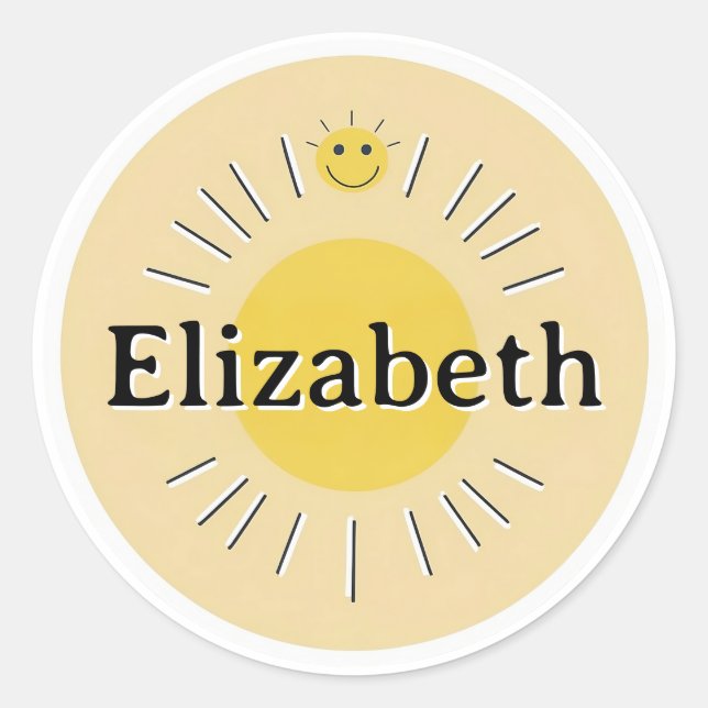 Customizable kids Name Sticker – Sunny Design (Vorderseite)