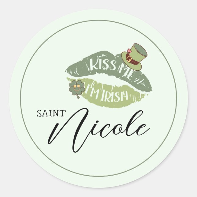 Customizable Kiss Me I'm Irish St. Patrick's Day Runder Aufkleber (Vorderseite)