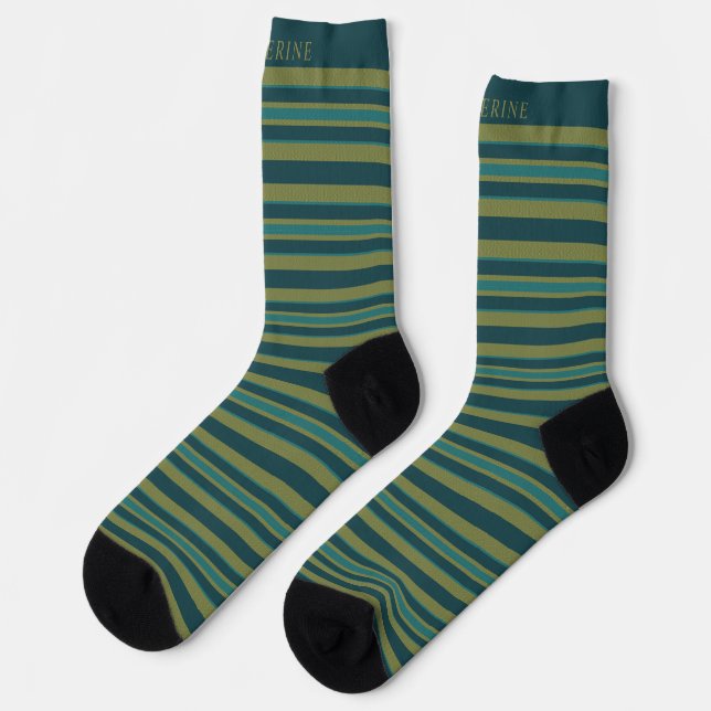 Customizable Light Dark Yellow Green Stripes  Socken (Linkes Detail)