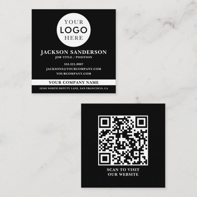 Customizable Logo Professional Black QR Code Quadratische Visitenkarte (Vorne/Hinten)