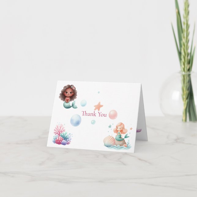 Customizable Mermaid Birthday Girls Dankeskarte (Vorderseite)