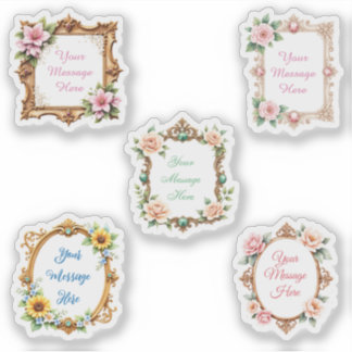 Customizable Message in Floral Frame Stickers Aufkleber