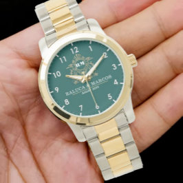 Customizable monogram green newlyweds or couples armbanduhr