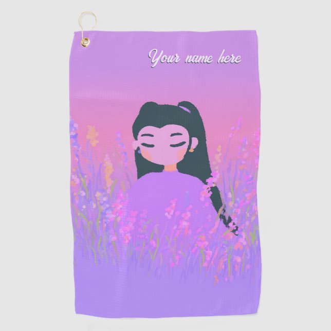 Customizable Name Golf Girl Lavender Daydream Golfhandtuch (Vorderseite)