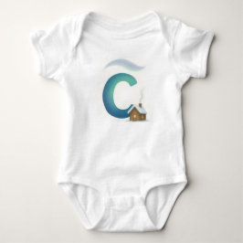Customizable Northern Lights Letter C Winter Cabin Baby Strampler