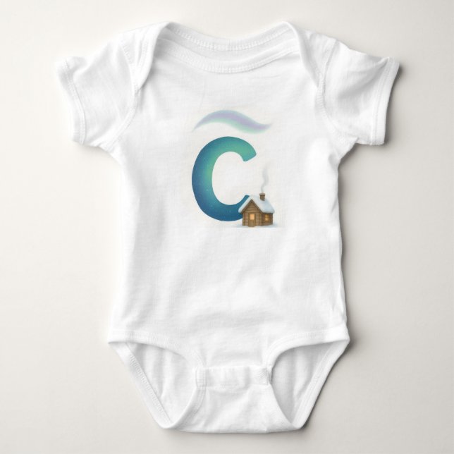Customizable Northern Lights Letter C Winter Cabin Baby Strampler (Vorderseite)