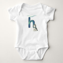 Customizable Northern Lights Letter H Husky Puppy Baby Strampler