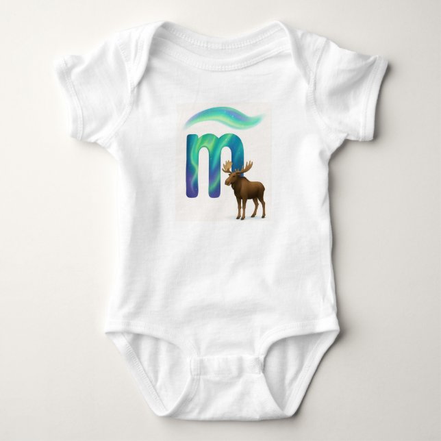 Customizable Northern Lights Letter M Moose Art Baby Strampler (Vorderseite)