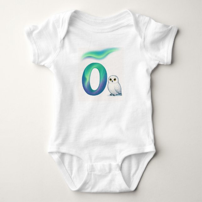 Customizable Northern Lights Letter O Snowy Owl Baby Strampler (Vorderseite)