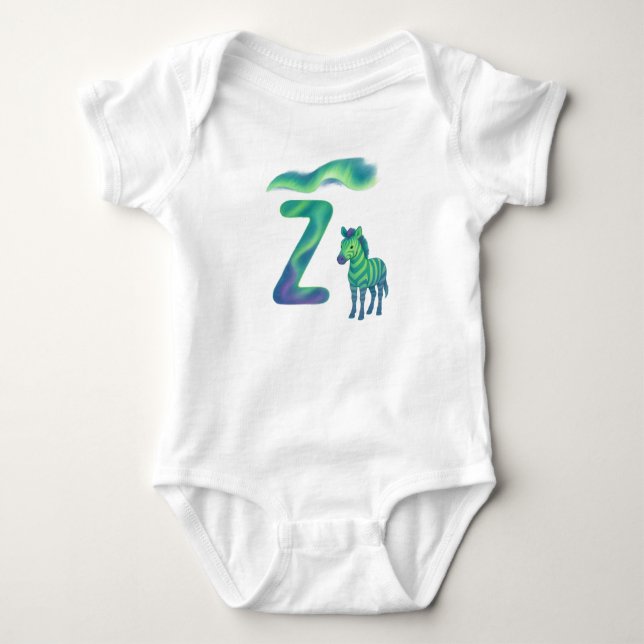 Customizable Northern Lights Letter Z Aurora Zebra Baby Strampler (Vorderseite)