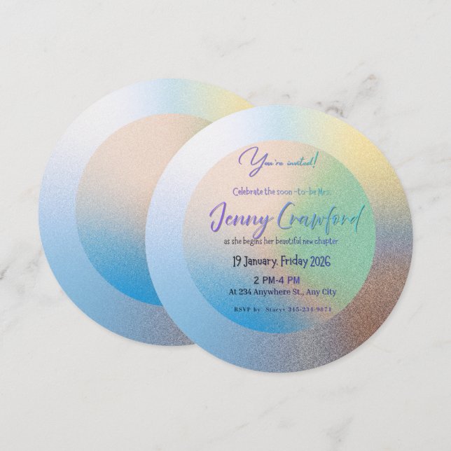 Customizable Pastel Gradient Round Wedding Brunch  Einladung (Vorne/Hinten)