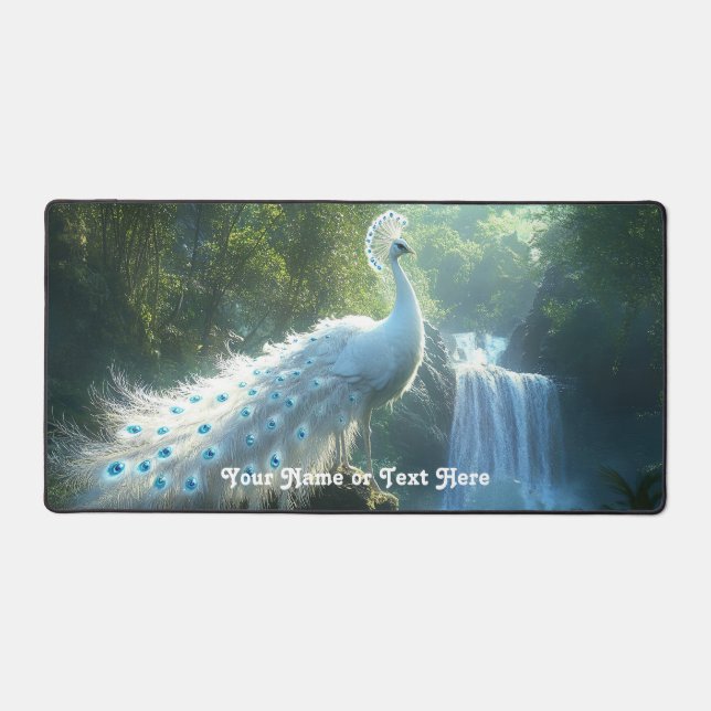 Customizable Peacock Forest Waterfall Desk Mat Schreibtischunterlage (Vorderseite)