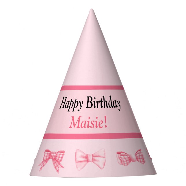 Customizable Pink Bow Happy Birthday Party Hat Partyhütchen (Vorderseite)