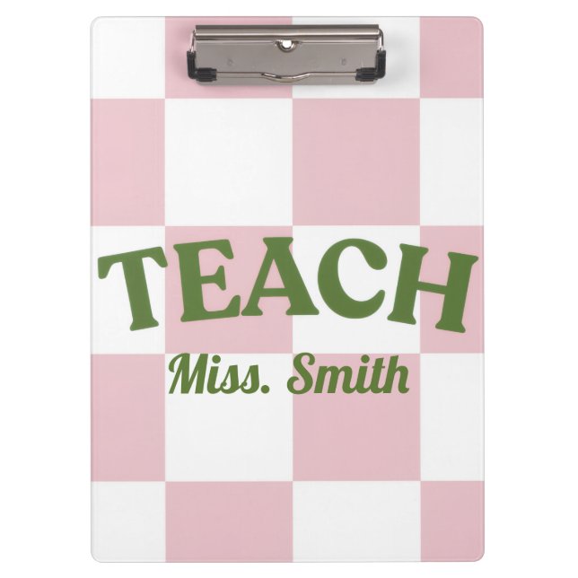 Customizable Pink Checkered Teacher Clipboard  Klemmbrett (Vorderseite)