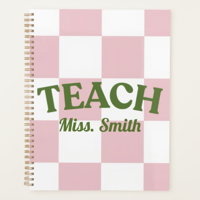 Customizable Pink Checkered Teacher Planner Planer (Vorderseite)