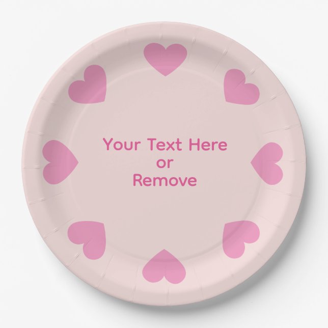 Customizable Pink Heart Paper Plates Pappteller (Vorderseite)