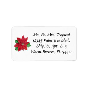 Customizable Poinsettia Address Labels - White Adressaufkleber