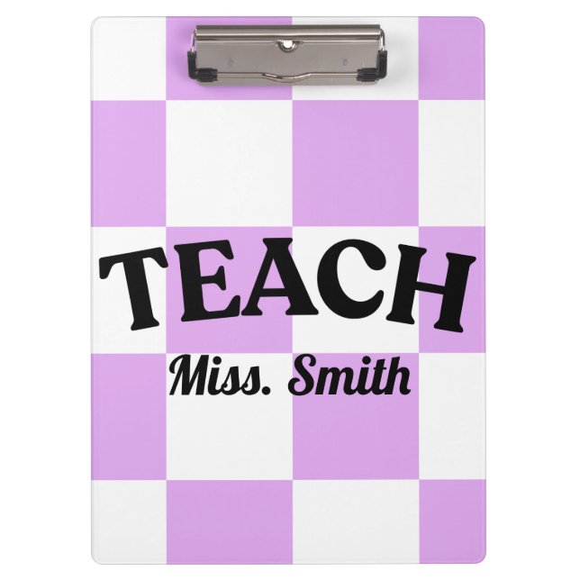 Customizable Purple Checkered Teacher Clipboard  Klemmbrett (Vorderseite)
