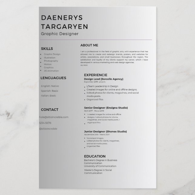 customizable resume sheet curriculum vitae (Vorderseite)