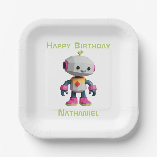 Customizable Robot Kids Paper Plates Pappteller (Vorderseite)
