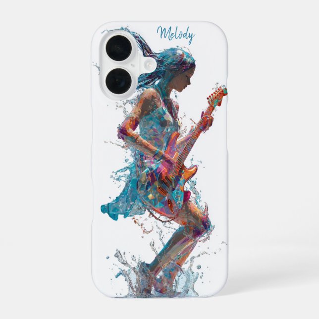 Customizable Rock’n Roll Woman – Guitar Art iPhone 16 Hülle (Rückseite)