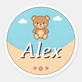Customizable Round Kids Name Sticker – Teddy Bear