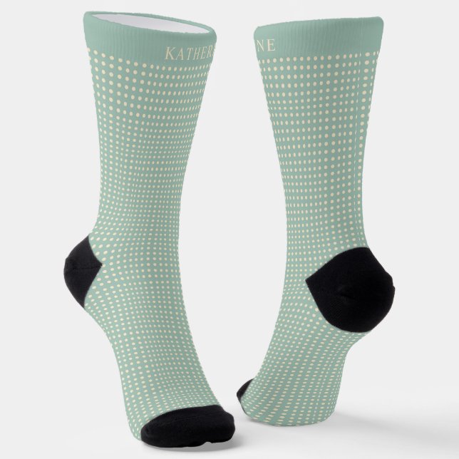 Customizable Sage Green Yellow Polka Dot Design Socken (Gewinkelt)